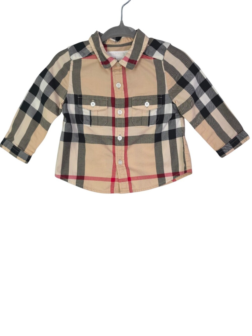 Burberry Children Plaid Nova Check Button Up Shirt Two Pocket Beige